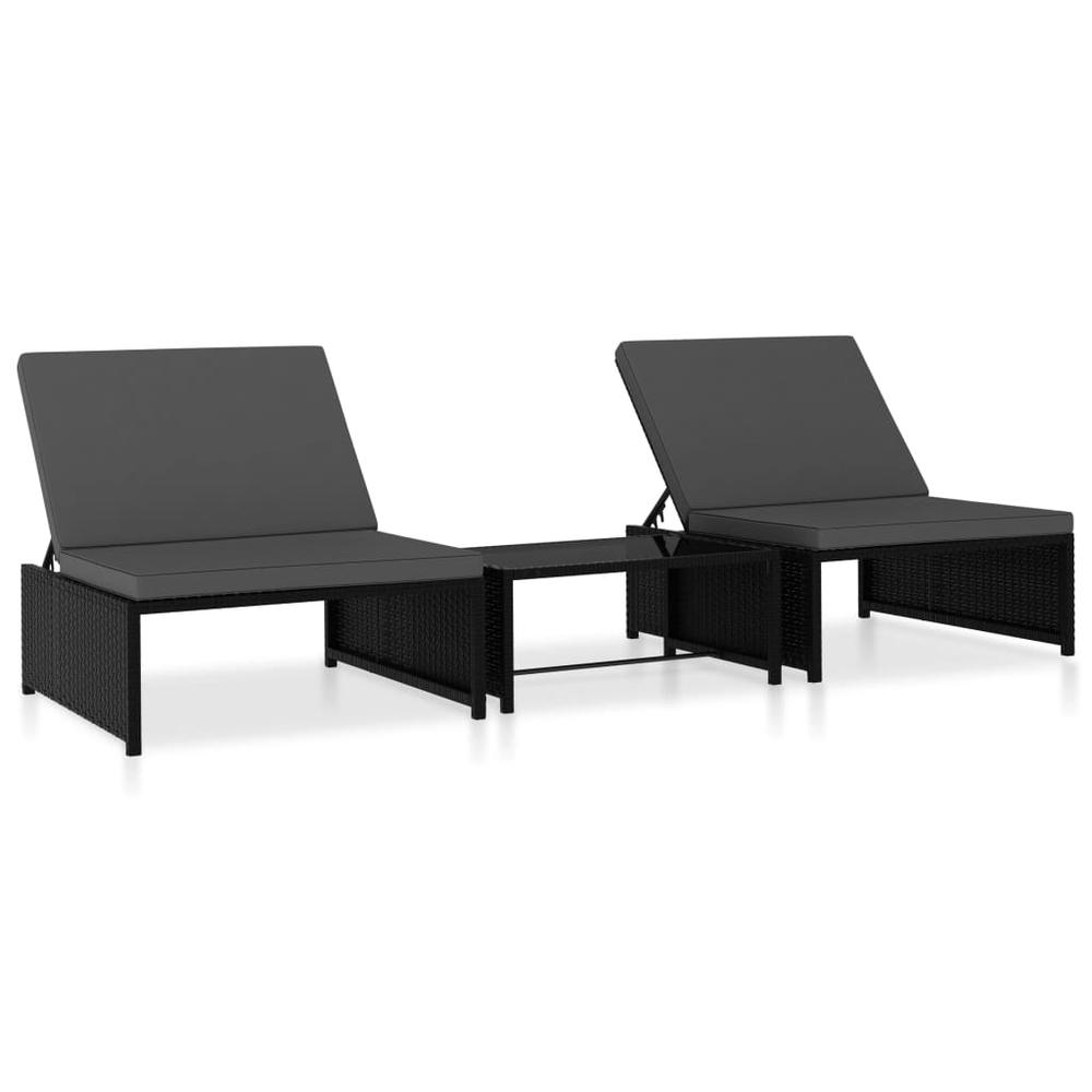 vidaXL Sun Loungers 2 pcs with Table Poly Rattan Black, 47402