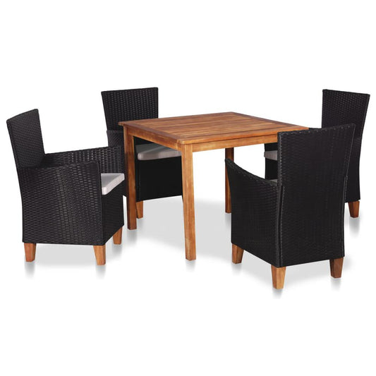 vidaXL 5 Piece Outdoor Dining Set Poly Rattan Black and Brown 9115