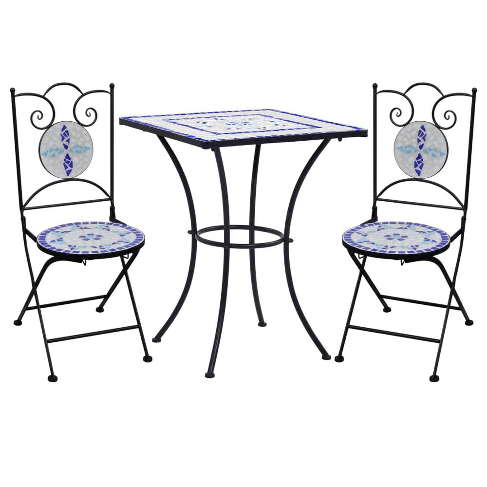 vidaXL 3 Piece Mosaic Bistro Set Ceramic Tile Blue and White, 279413