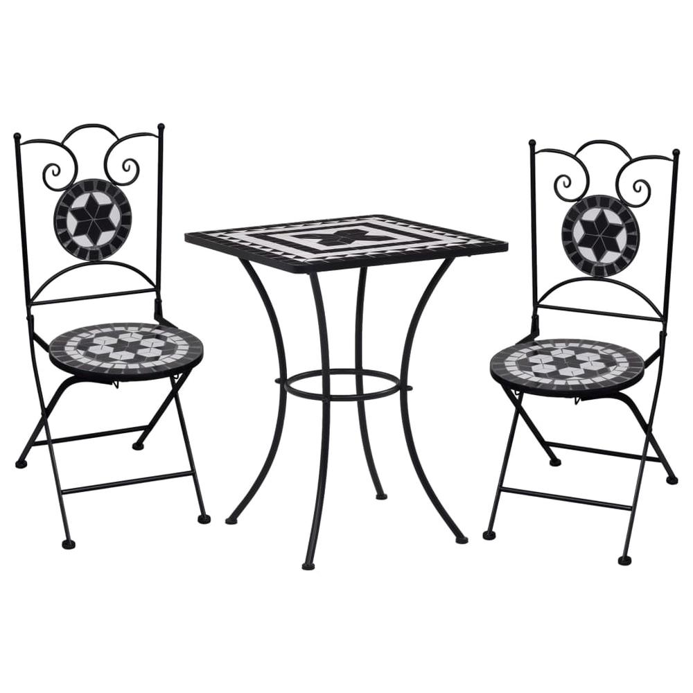 vidaXL 3 Piece Mosaic Bistro Set Ceramic Tile Black and White, 279414