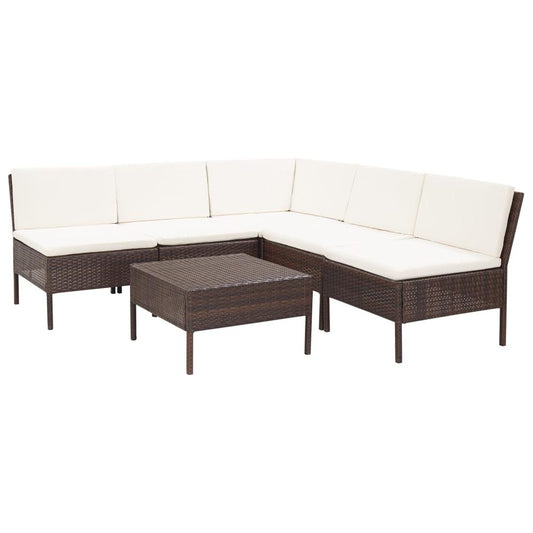 vidaXL 6 Piece Garden Lounge Set with Cushions Poly Rattan Brown, 48935