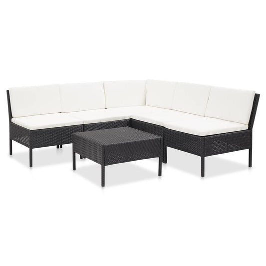 vidaXL 6 Piece Garden Lounge Set with Cushions Poly Rattan Black, 48936