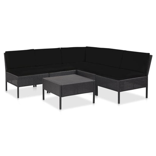 vidaXL 6 Piece Garden Lounge Set with Cushions Poly Rattan Black, 48937