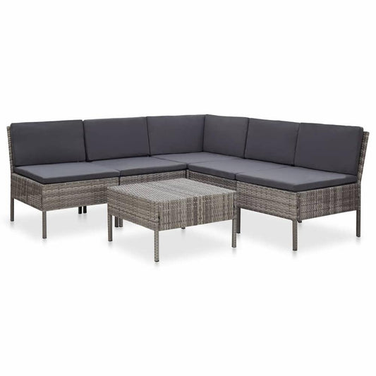 vidaXL 6 Piece Garden Lounge Set with Cushions Poly Rattan Gray, 48938