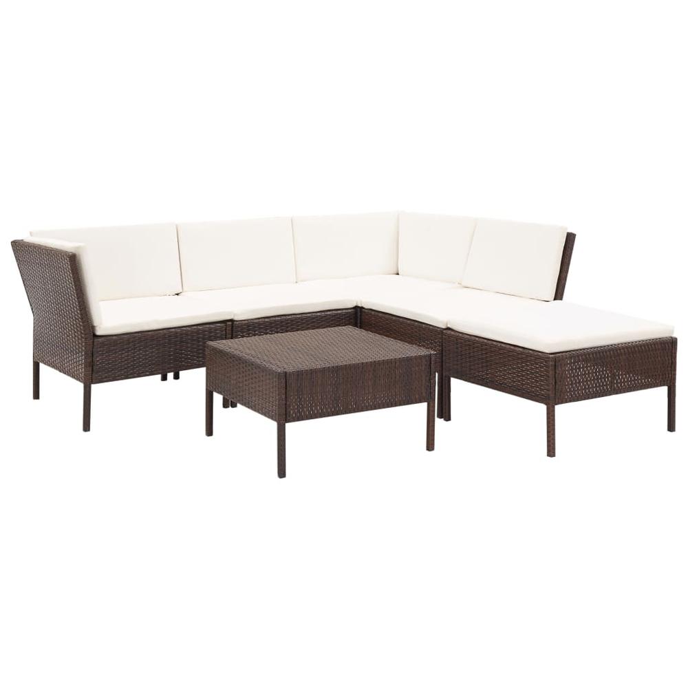 vidaXL 6 Piece Garden Lounge Set with Cushions Poly Rattan Brown, 48939