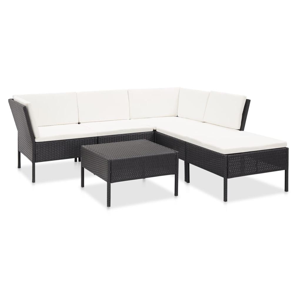 vidaXL 6 Piece Garden Lounge Set with Cushions Poly Rattan Black, 48940