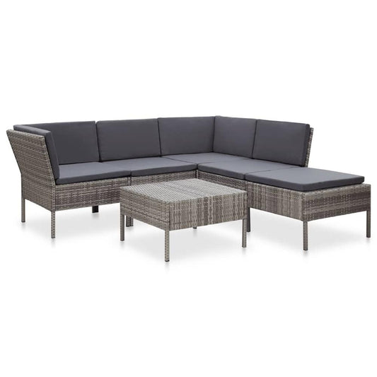 vidaXL 6 Piece Garden Lounge Set with Cushions Poly Rattan Gray, 48942