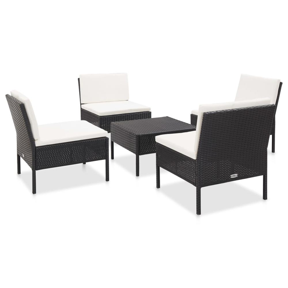 vidaXL 5 Piece Garden Sofa Set with Cushions Poly Rattan Black, 48944