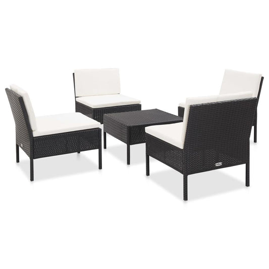 vidaXL 5 Piece Garden Sofa Set with Cushions Poly Rattan Black, 48944