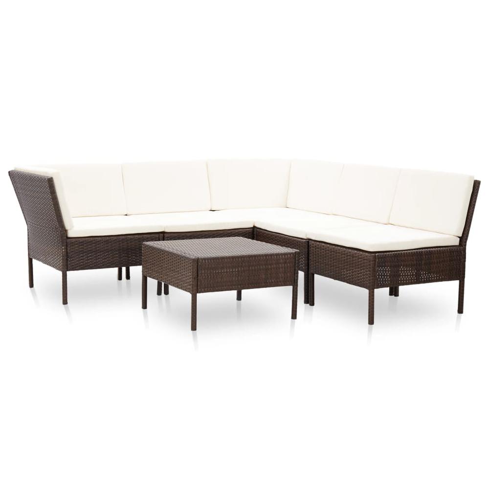 vidaXL 6 Piece Garden Lounge Set with Cushions Poly Rattan Brown, 48947