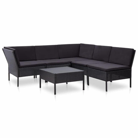 vidaXL 6 Piece Garden Lounge Set with Cushions Poly Rattan Black, 48949