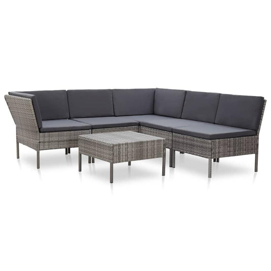 vidaXL 6 Piece Garden Lounge Set with Cushions Poly Rattan Gray, 48950