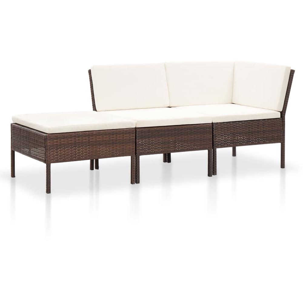 vidaXL 3 Piece Garden Lounge Set with Cushions Poly Rattan Brown, 48959