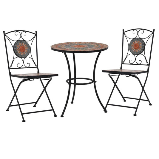 vidaXL 3 Piece Mosaic Bistro Set Ceramic Tile Orange/Gray, 279691