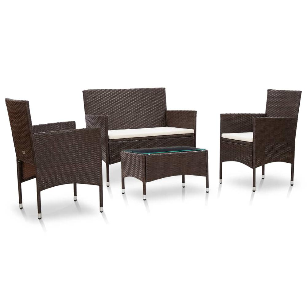 vidaXL 4 Piece Garden Lounge Set with Cushions Poly Rattan Brown, 45811