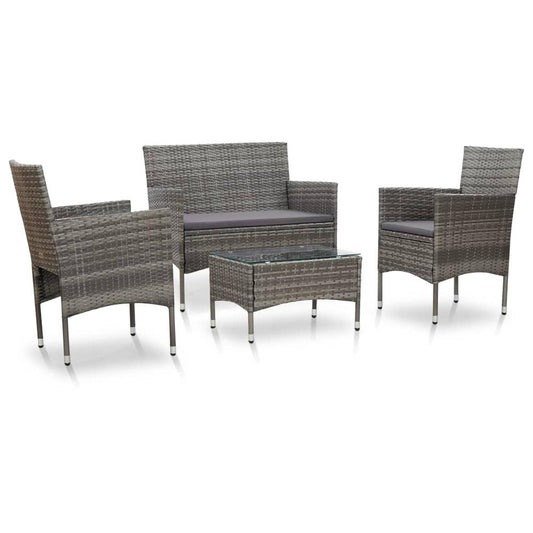 vidaXL 4 Piece Garden Lounge Set with Cushions Poly Rattan Gray, 45812