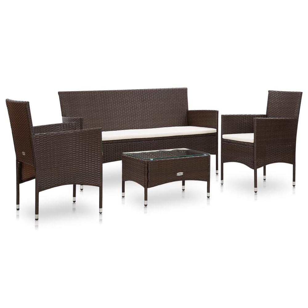 vidaXL 4 Piece Garden Lounge Set With Cushions Poly Rattan Brown 5888