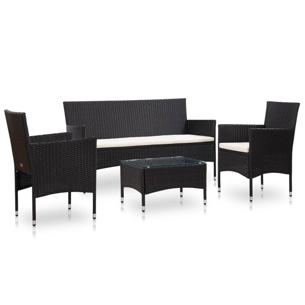 vidaXL 4 Piece Garden Lounge Set With Cushions Poly Rattan Black, 45889