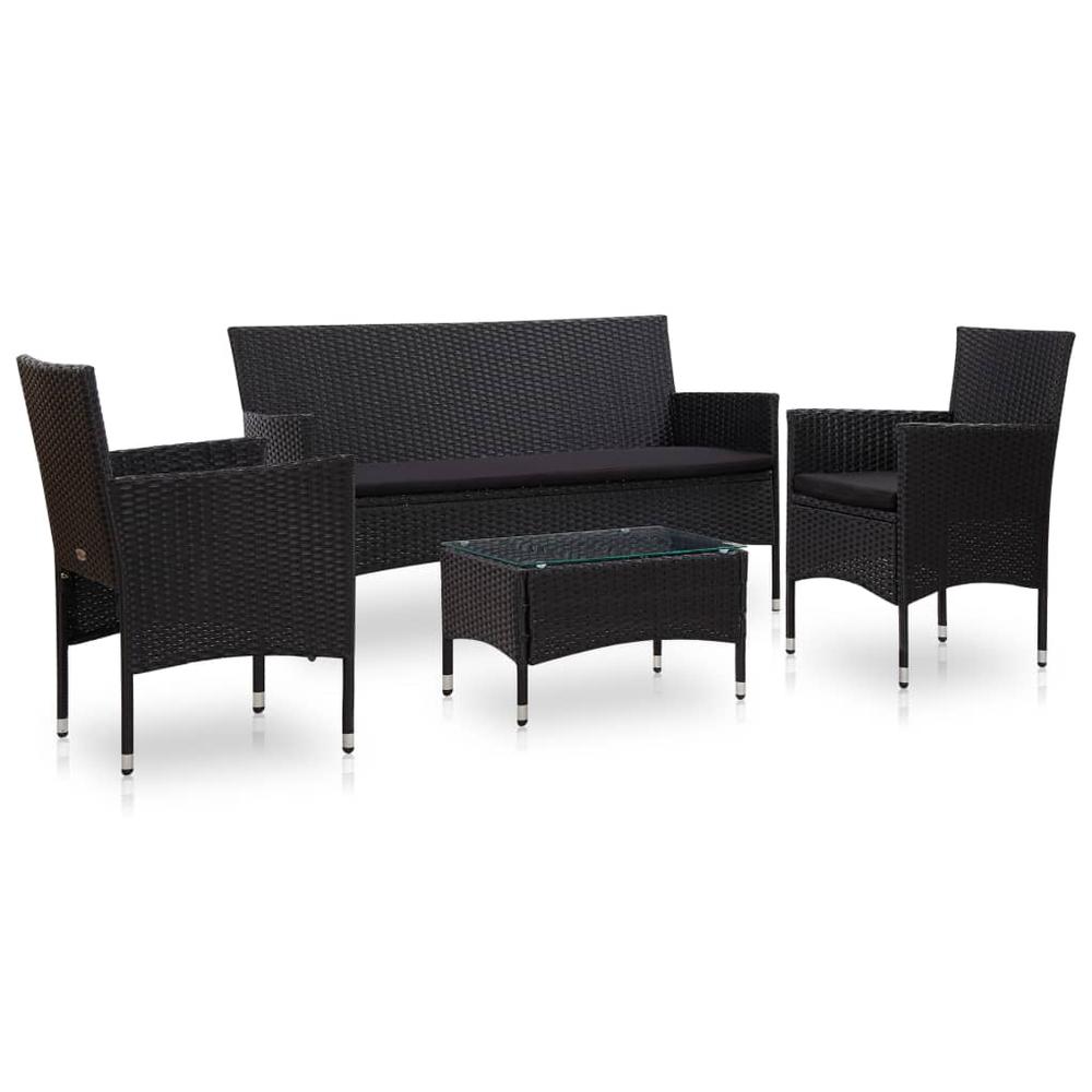 vidaXL 4 Piece Garden Lounge Set With Cushions Poly Rattan Black, 45891