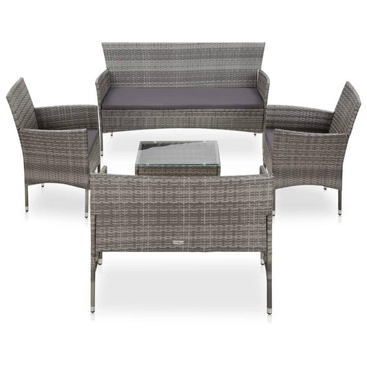 vidaXL 5 Piece Garden Lounge Set With Cushions Poly Rattan Gray, 45894