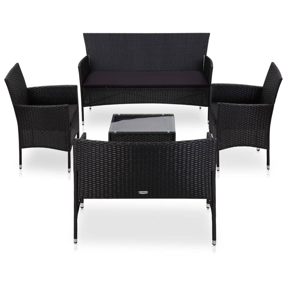 vidaXL 5 Piece Garden Lounge Set With Cushions Poly Rattan Black, 45895