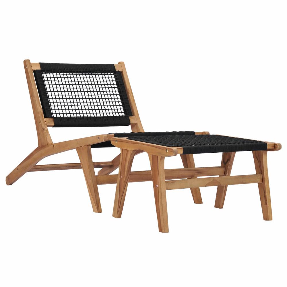 vidaXL Sun Lounger with Footrest Solid Teak Wood and Rope, 49368