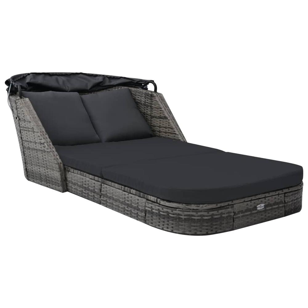 vidaXL Sun Lounger with Canopy Poly Rattan Anthracite, 49496