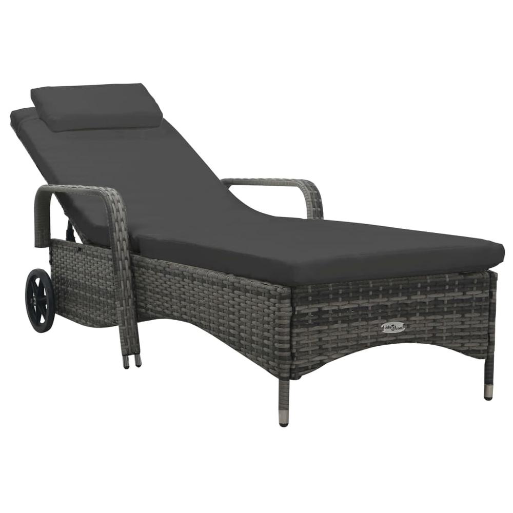 vidaXL Sun Lounger with Wheels Poly Rattan Anthracite, 49497