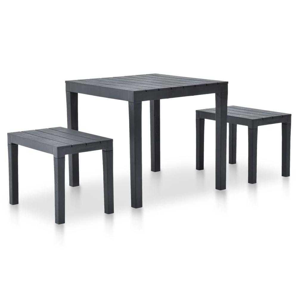 vidaXL Garden Table with 2 Benches Plastic Anthracite, 48778