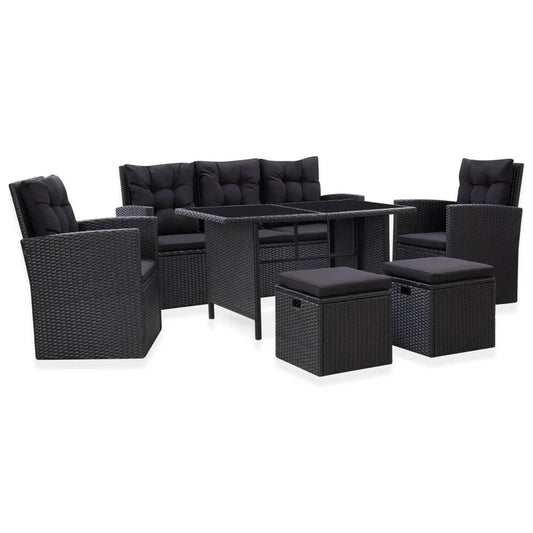 vidaXL 6 Piece Garden Lounge Set with Cushions Poly Rattan Black, 46094