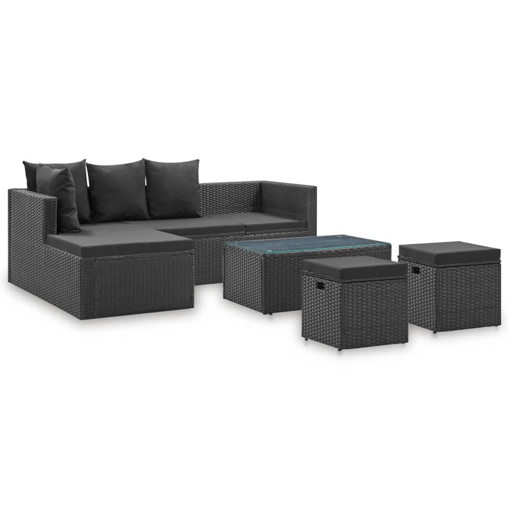 vidaXL 4 Piece Garden Lounge Set Black with Cushions Poly Rattan, 46105