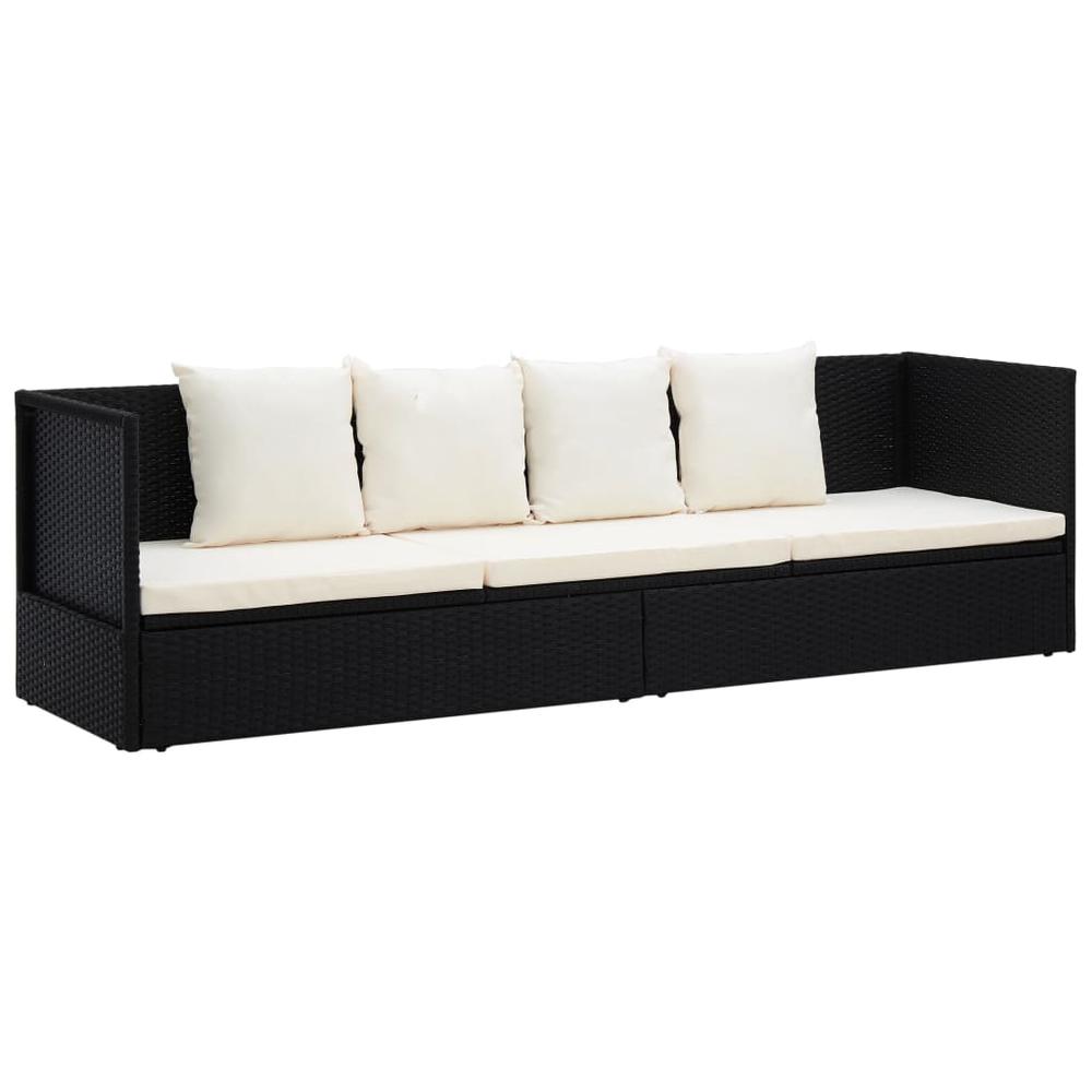 vidaXL Outdoor Lounge Bed with Cushion & Pillows Poly Rattan Black, 49391