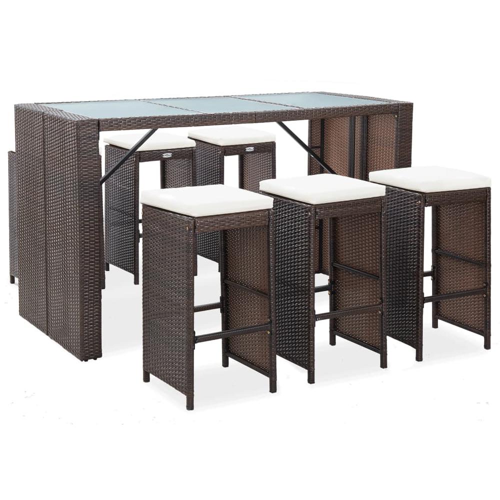 vidaXL 7 Piece Garden Bar Set with Cushions Poly Rattan Brown, 49559