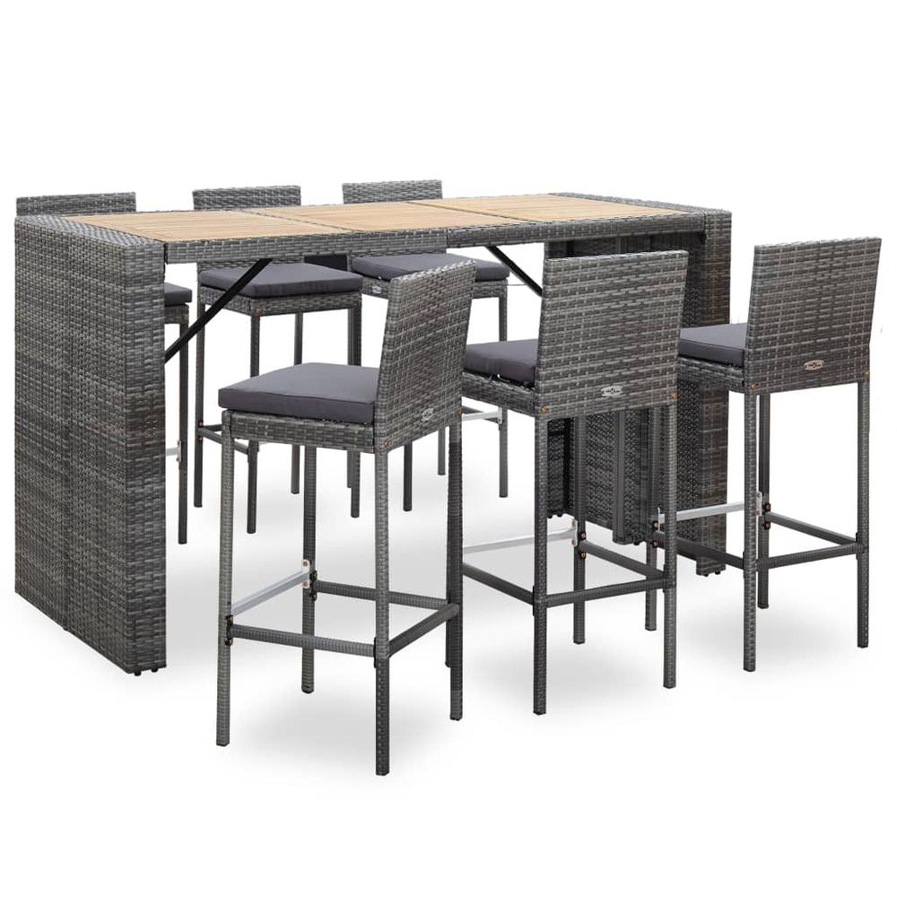 vidaXL 7 Piece Outdoor Bar Set with Cushions Poly Rattan Gray 9563