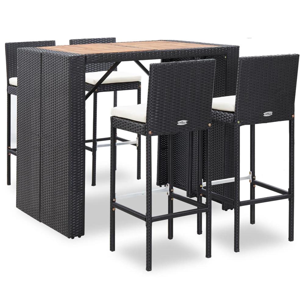 vidaXL 5 Piece Outdoor Bar Set Poly Rattan and Acacia Wood Black, 49564