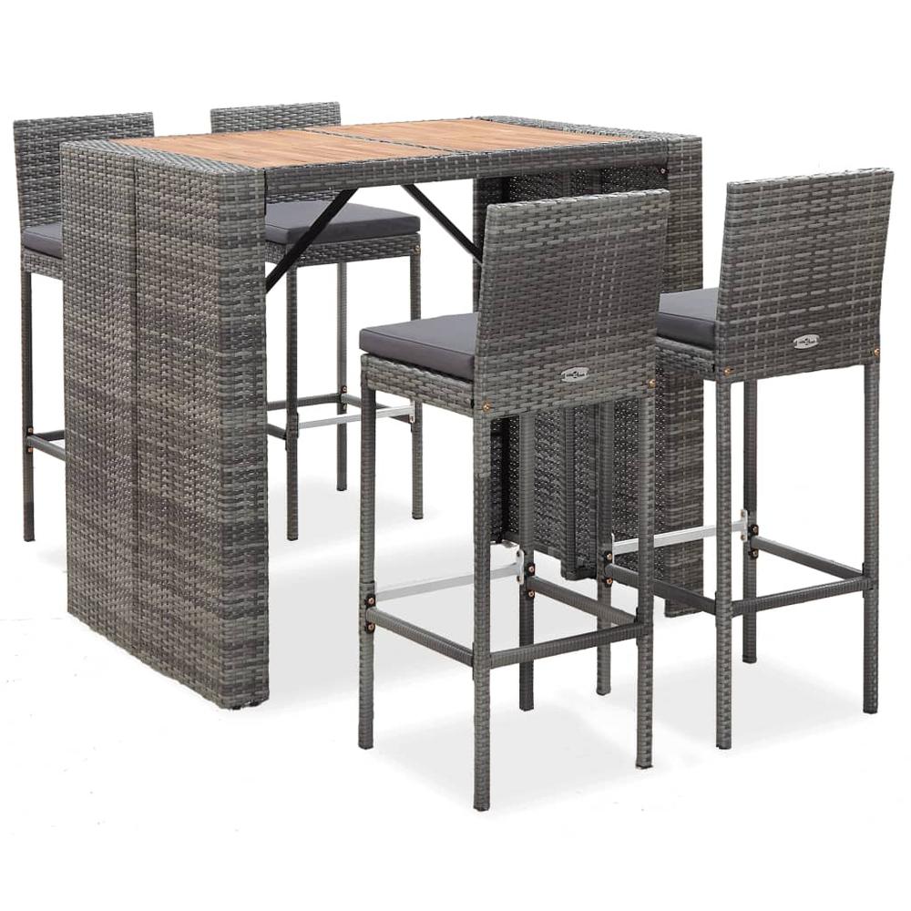 vidaXL 5 Piece Outdoor Bar Set Poly Rattan and Acacia Wood Gray, 49565