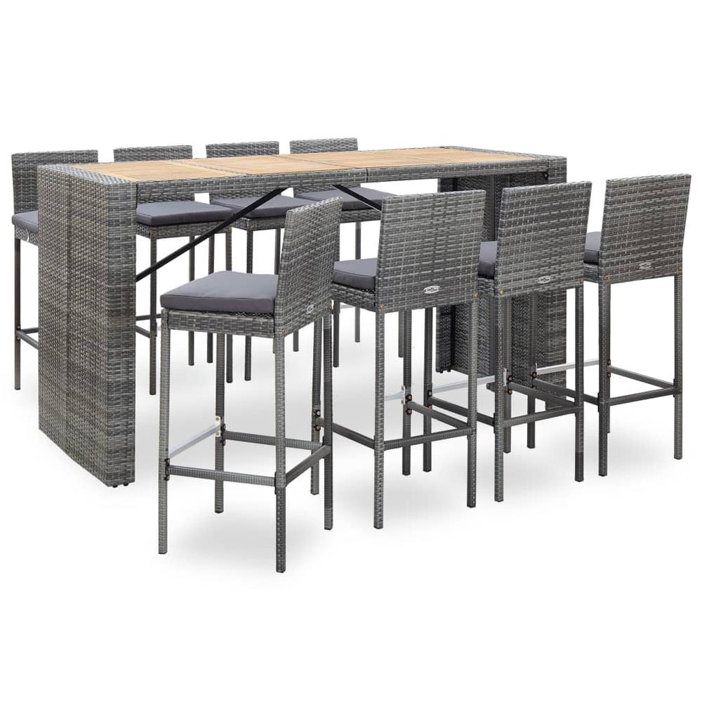 vidaXL 9 Piece Outdoor Bar Set Poly Rattan and Acacia Wood Gray, 49567