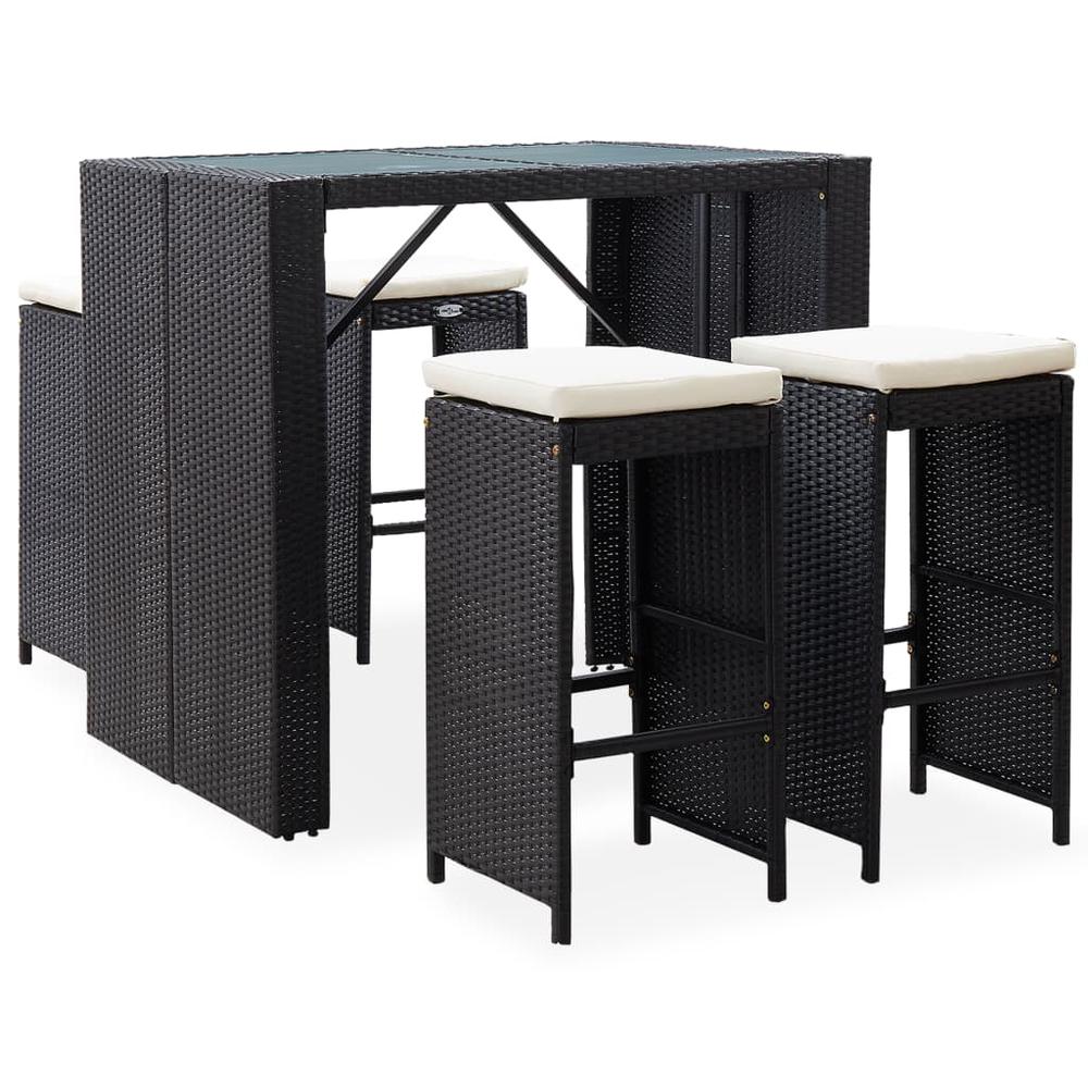 vidaXL 5 Piece Outdoor Bar Set Poly Rattan and Glass Black, 49568