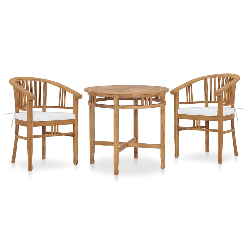 vidaXL 3 Piece Garden Dining Set with Cushions Solid Teak Wood 3648