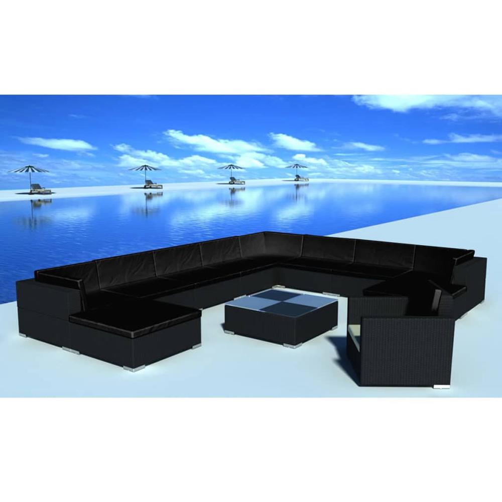 vidaXL 12 Piece Garden Lounge Set with Cushions Poly Rattan Black, 310066