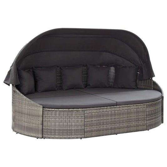 vidaXL Outdoor Lounge Bed with Canopy Poly Rattan Gray, 310080