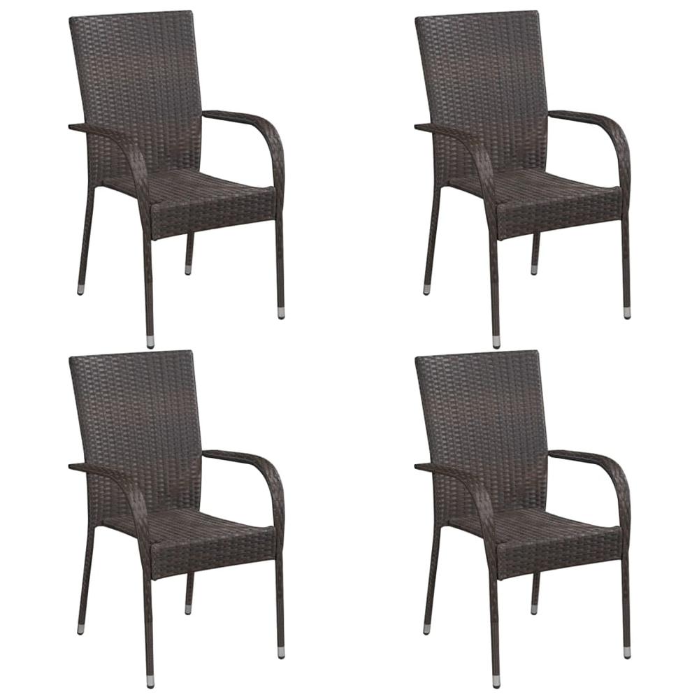 vidaXL Stackable Outdoor Chairs 4 pcs Poly Rattan Brown, 310083