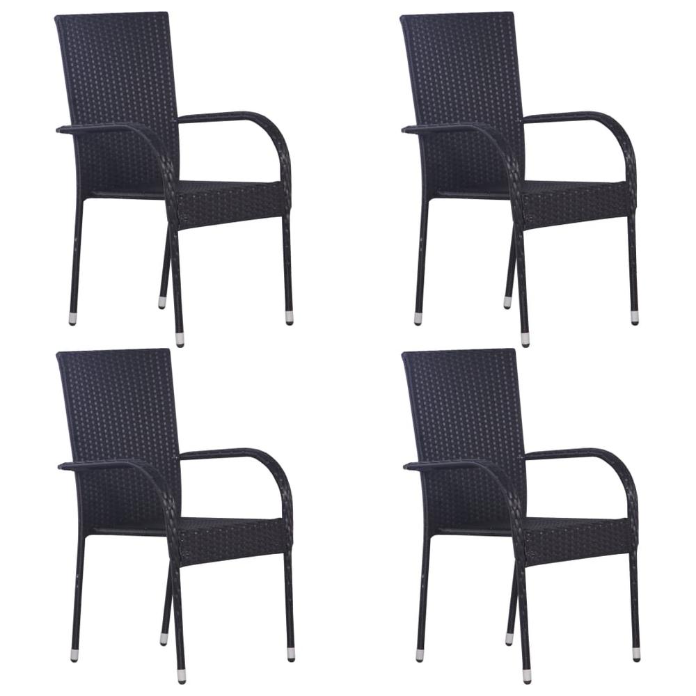 vidaXL Stackable Outdoor Chairs 4 pcs Poly Rattan Black, 310084