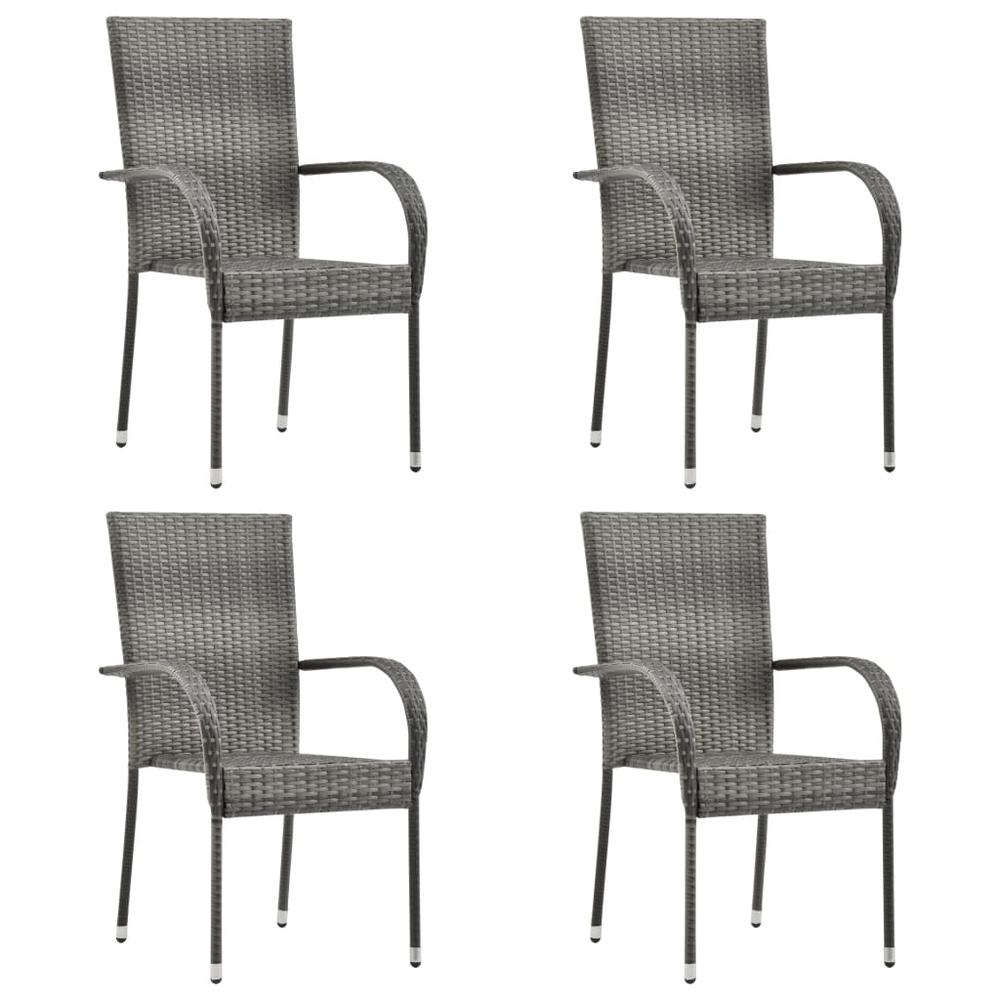 vidaXL Stackable Outdoor Chairs 4 pcs Gray Poly Rattan, 310085