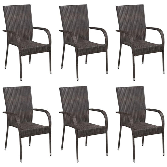 vidaXL Stackable Outdoor Chairs 6 pcs Poly Rattan Brown, 310086