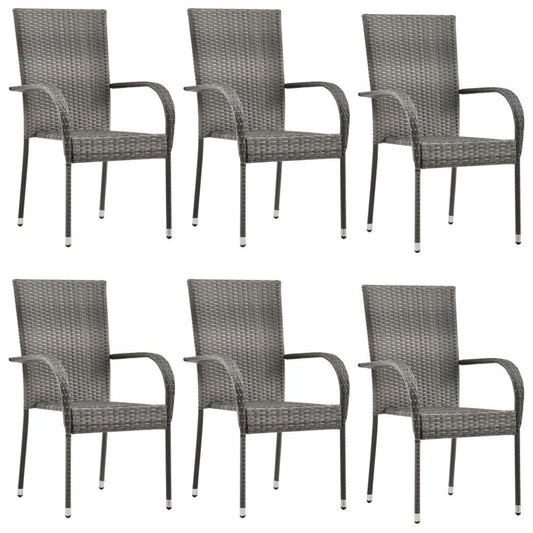 vidaXL Stackable Outdoor Chairs 6 pcs Gray Poly Rattan, 310088