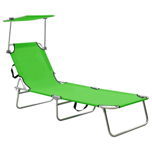 vidaXL Folding Sun Lounger with Canopy Steel Apple Green, 310325