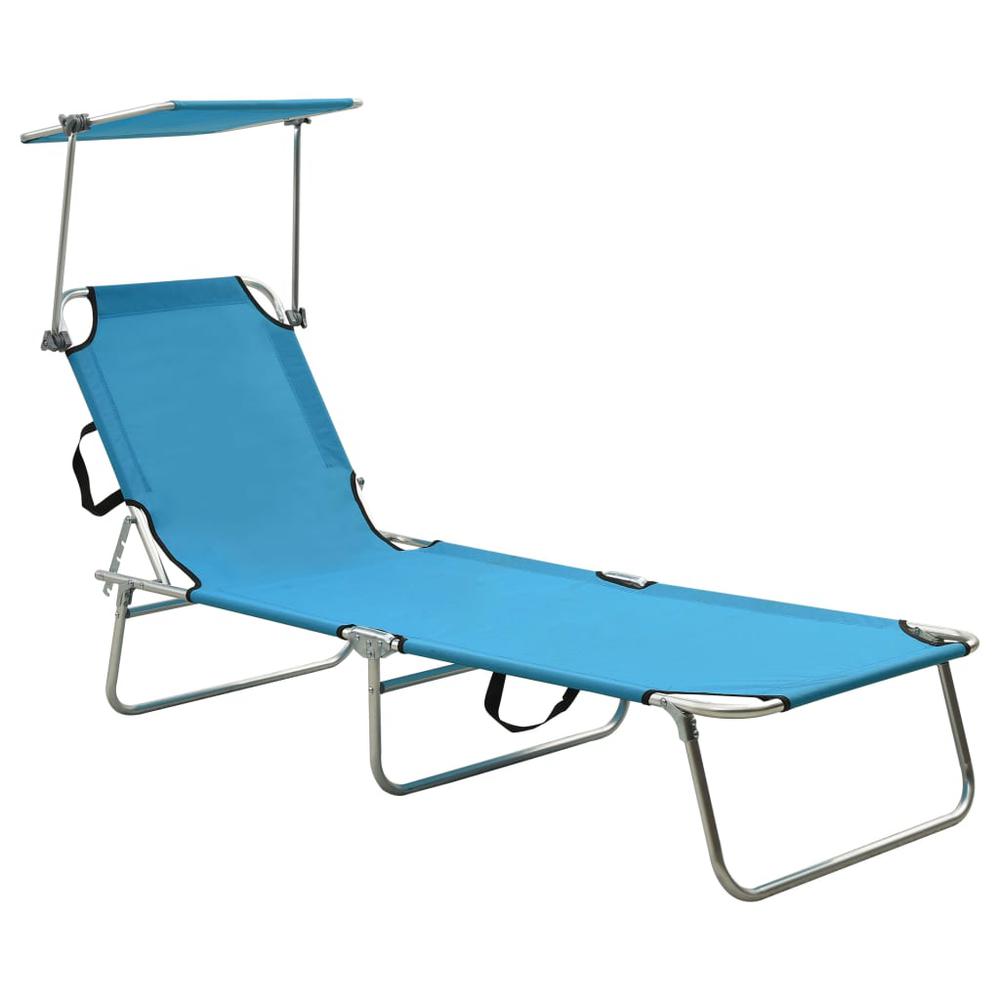 vidaXL Folding Sun Lounger with Canopy Steel Turquoise and Blue, 310326