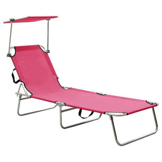 vidaXL Folding Sun Lounger with Canopy Steel Magento Pink, 310327