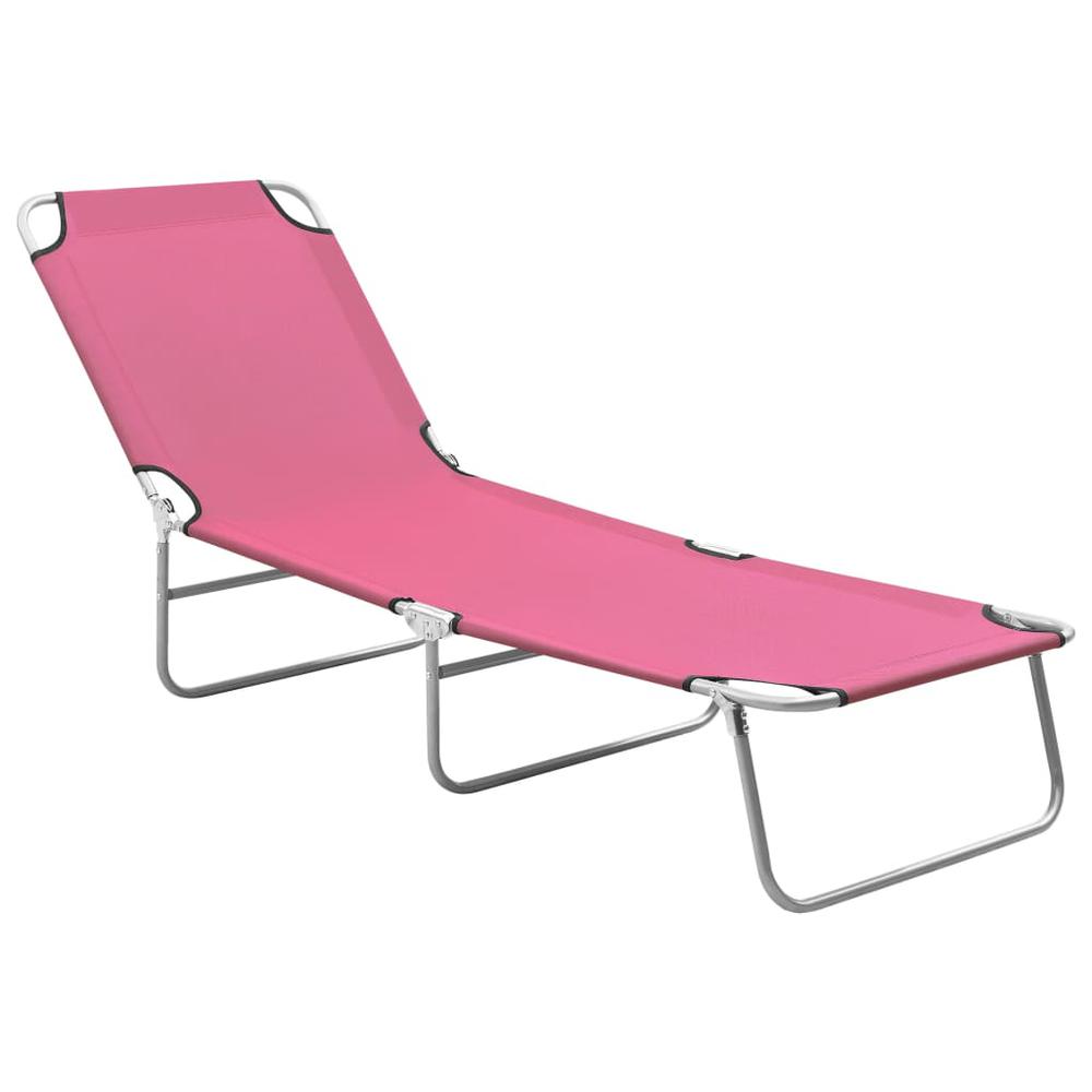 vidaXL Folding Sun Lounger Steel and Fabric Pink, 310330